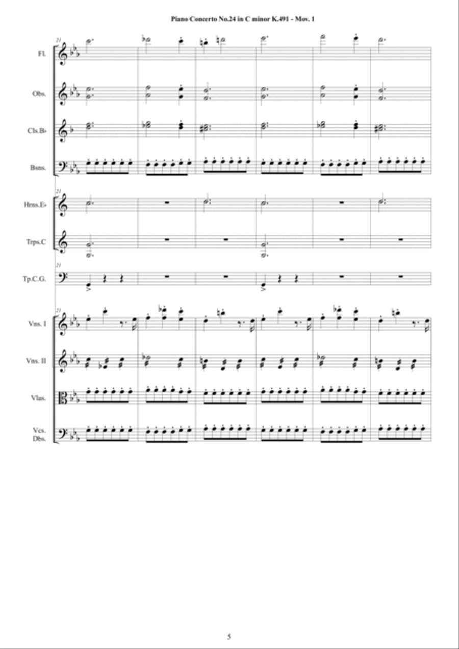 Mozart - Piano Concerto No.24 in C minor K 491 for Piano and Orchestra - Score and Parts Chamber Orchestra scores gallery preview page 5