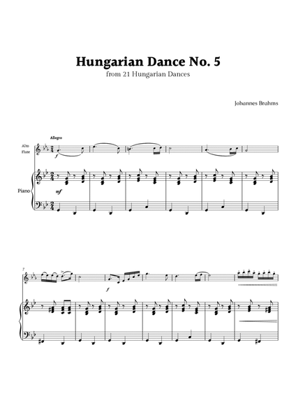 Hungarian Dance No. 5 by Brahms for Alto Flute and Piano image number null