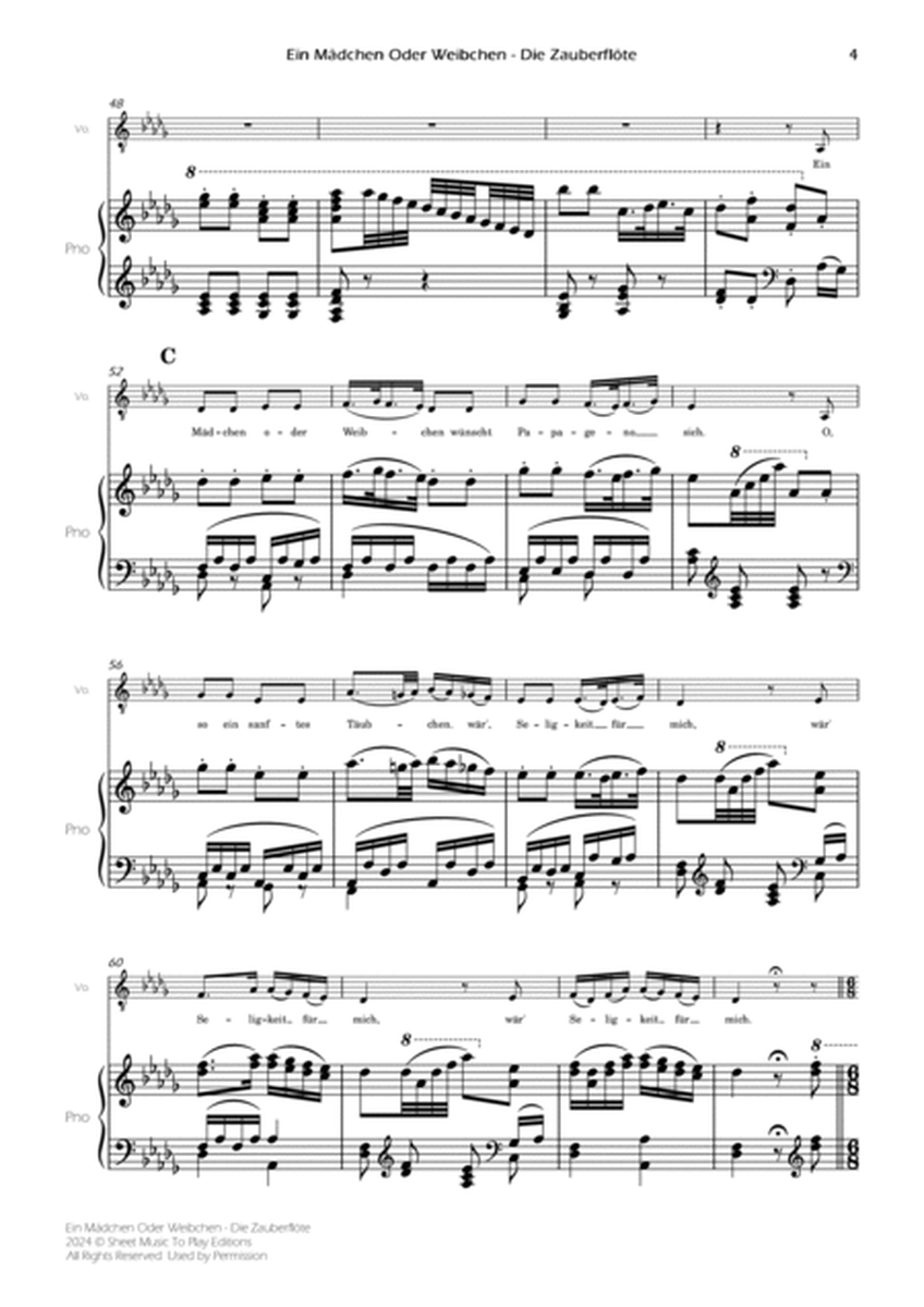 Ein Mädchen Oder Weibchen - Voice and Piano - Db Major (Full Score and Parts) image number null