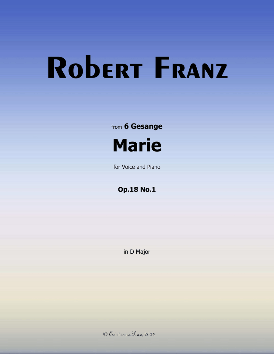 Marie, by Robert Franz, in D Major Voice scores gallery preview page 1