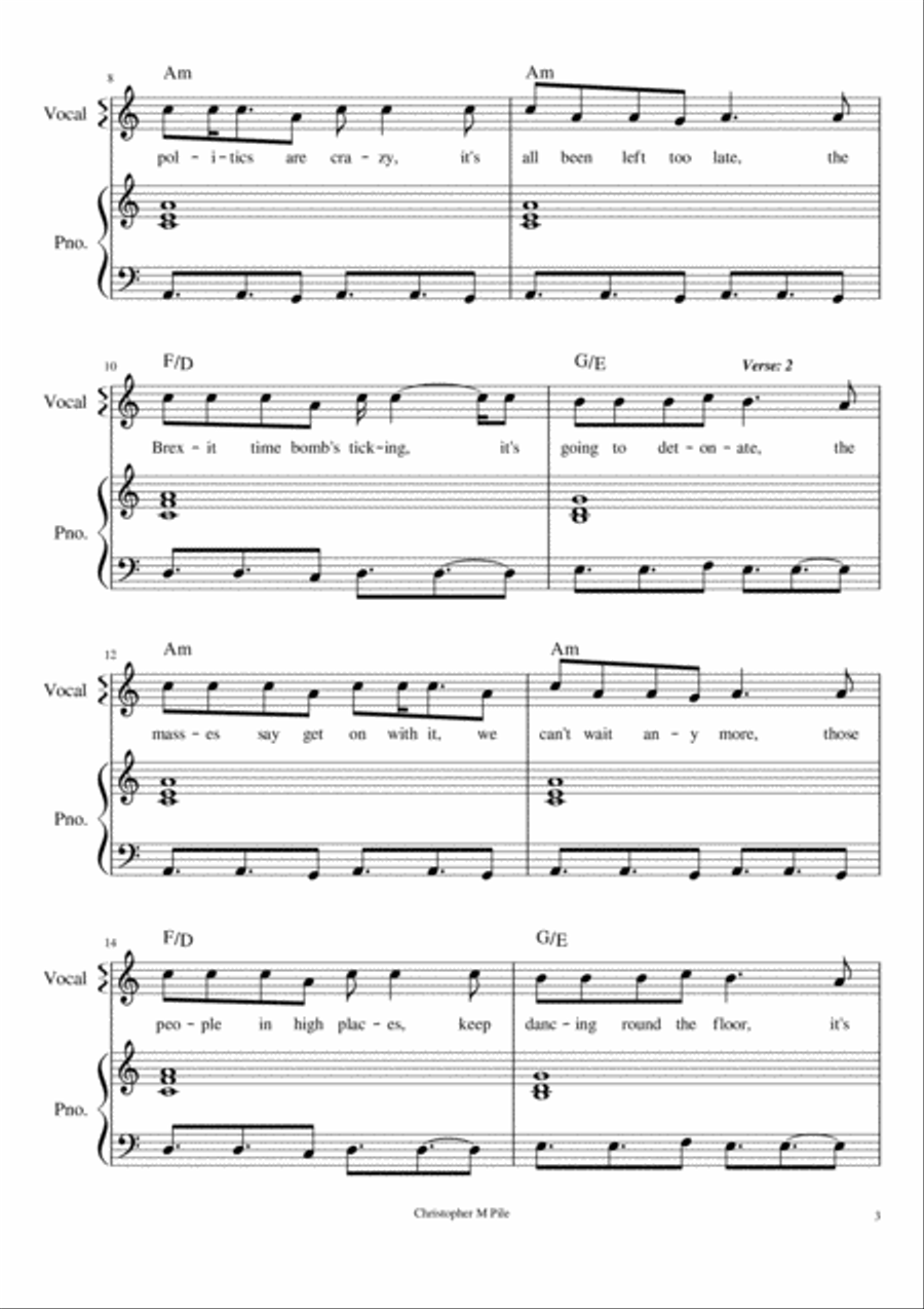 The Brexit Song Piano, Vocal, Guitar scores gallery preview page 3