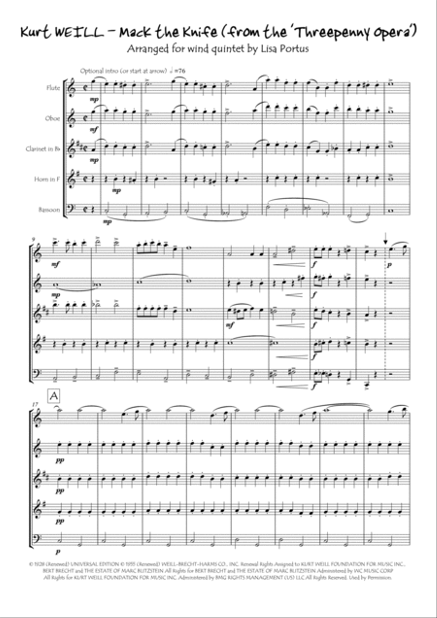 Mack The Knife Woodwind Quintet scores gallery preview page 4