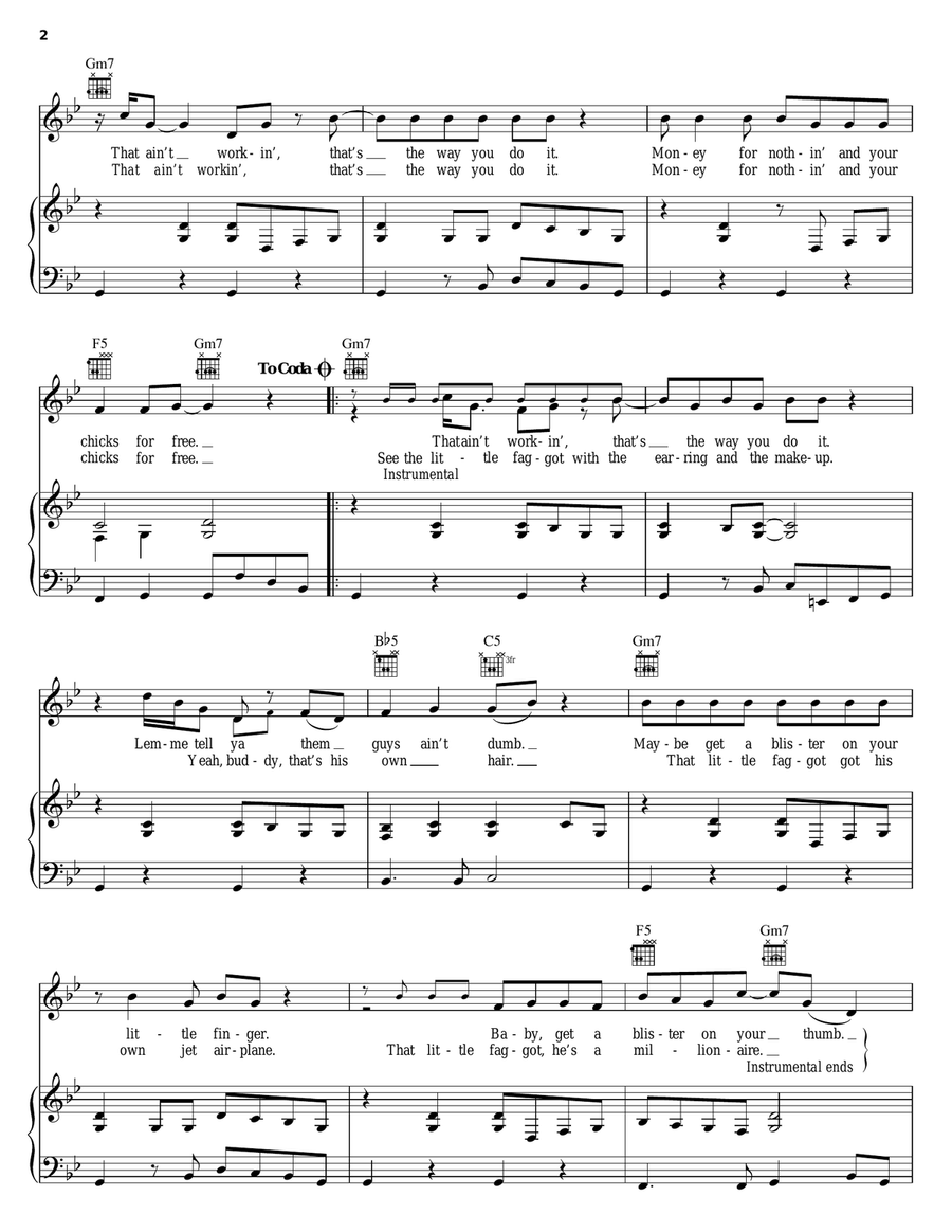 Money For Nothing Piano, Vocal, Guitar scores gallery preview page 2