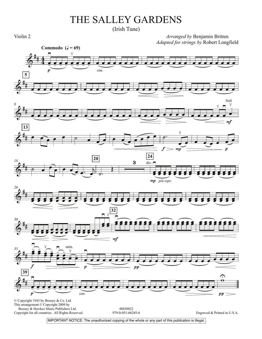 The Salley Gardens - Violin 2 Orchestra scores gallery preview page 1