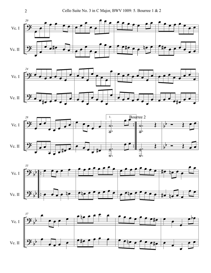 Cello Suite No. 3, BWV 1009: 5. Bourree 1 & 2 String Duet scores gallery preview page 2