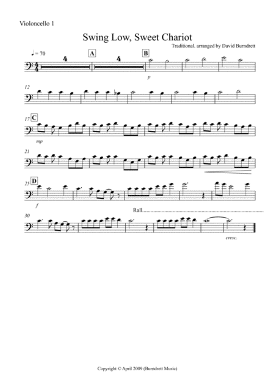 Swing Low, Sweet Chariot for Cello Quartet Cello Solo scores gallery preview page 3