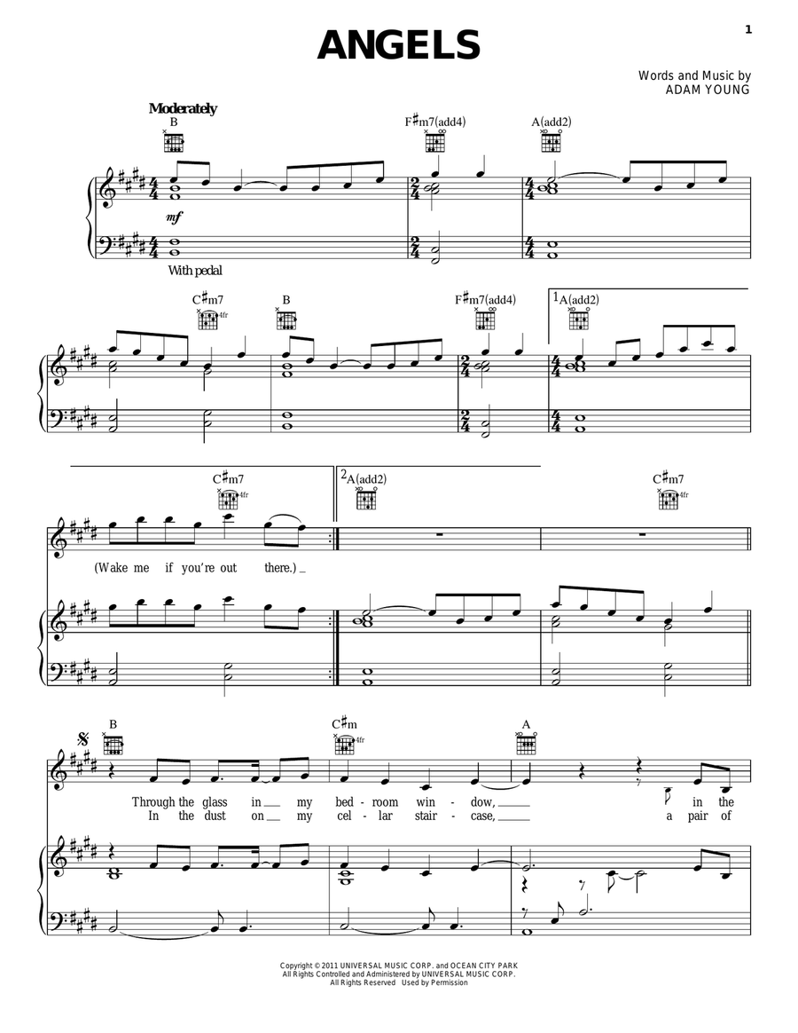 Angels Angels Piano, Vocal, Guitar scores gallery preview page 1