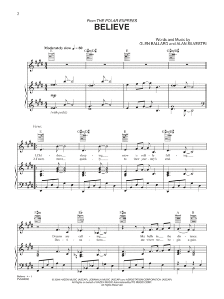 Believe (from The Polar Express) Piano, Vocal, Guitar scores gallery preview page 1