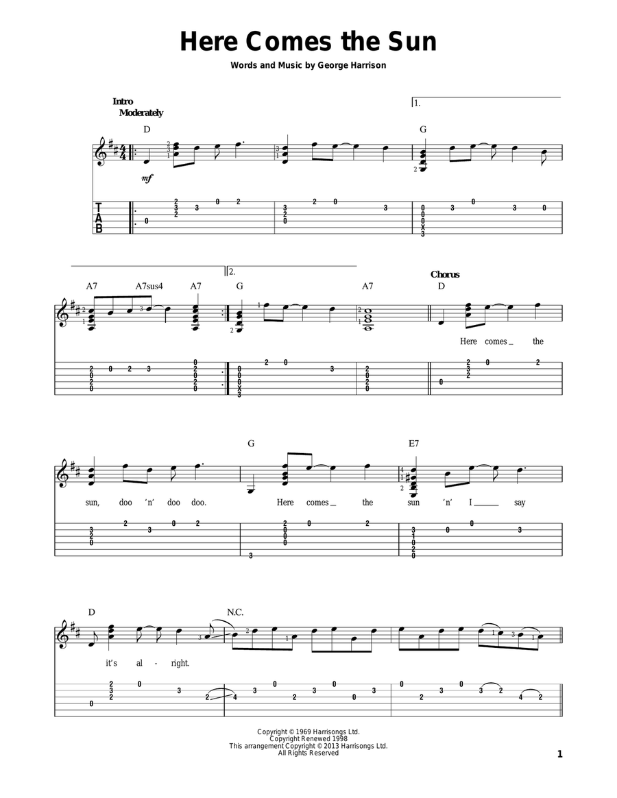 Here Comes The Sun Here Comes The Sun Acoustic Guitar scores gallery preview page 1