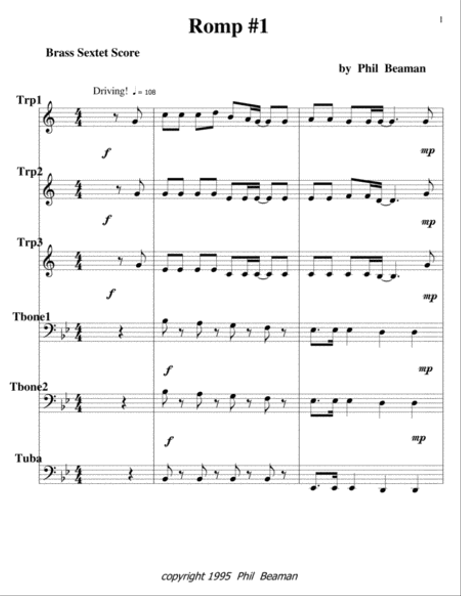 Romp #1-Brass Sextet Romp #1-Brass Sextet Brass Ensemble scores gallery preview page 1