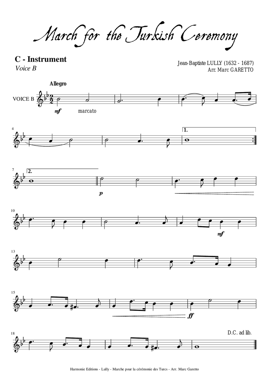 March for the Turkish Ceremony - LULLY - for small orchestra - 5 VOICES -28 PARTS ! (for all instrum String Quartet scores gallery preview page 5