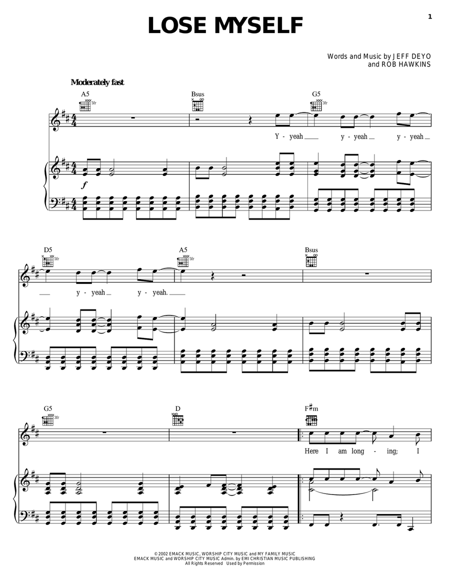 Lose Myself Piano, Vocal, Guitar scores gallery preview page 1