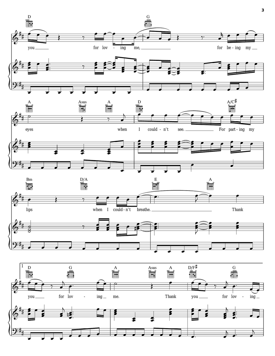 Thank You For Loving Me Piano, Vocal, Guitar scores gallery preview page 3