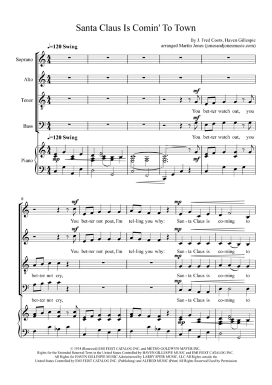 Santa Claus Is Comin' To Town 4-Part scores gallery preview page 2