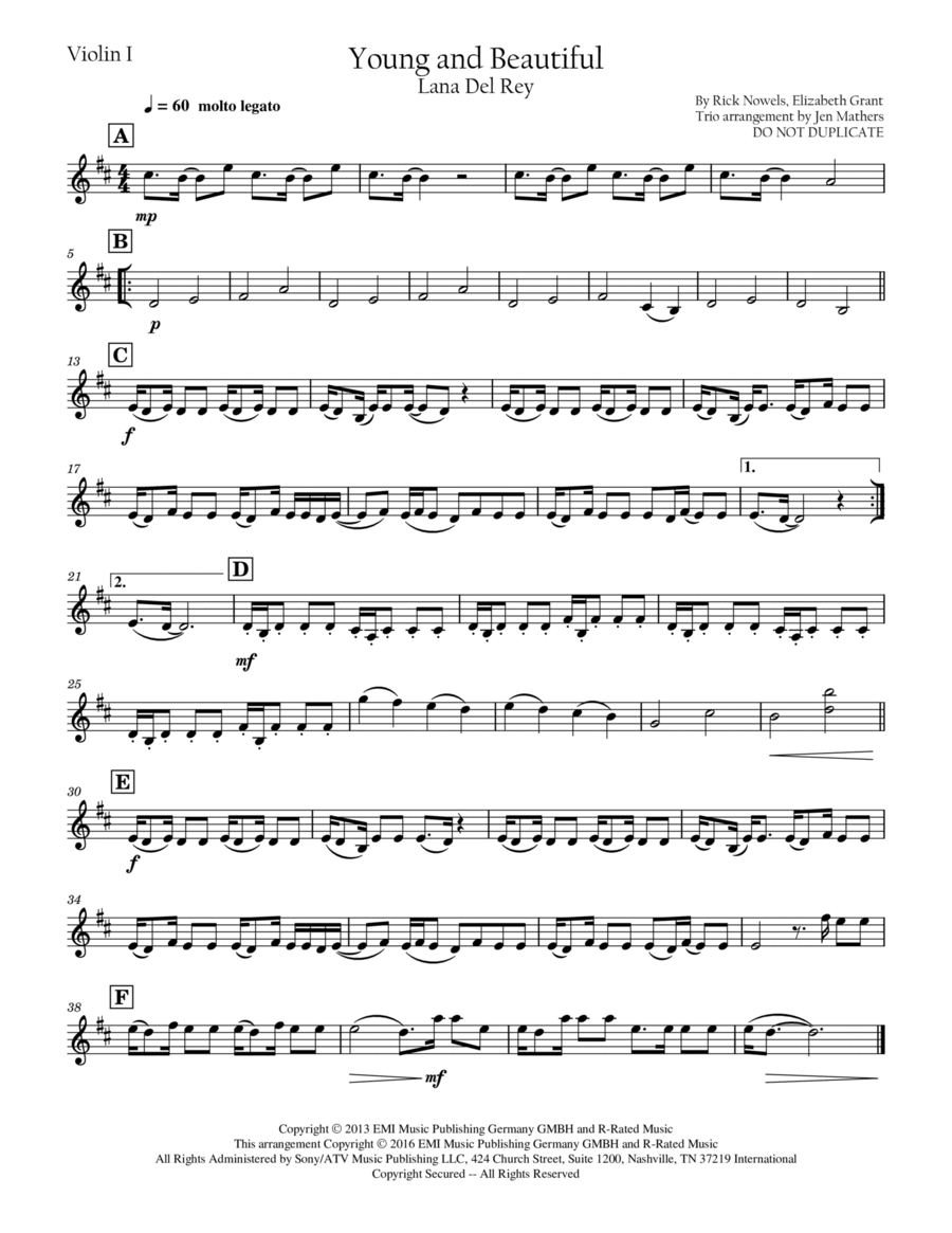 Young And Beautiful String Trio scores gallery preview page 1