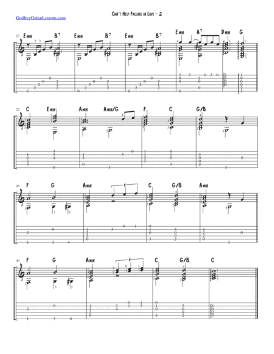 Can't Help Falling In Love Guitar Tablature scores gallery preview page 2