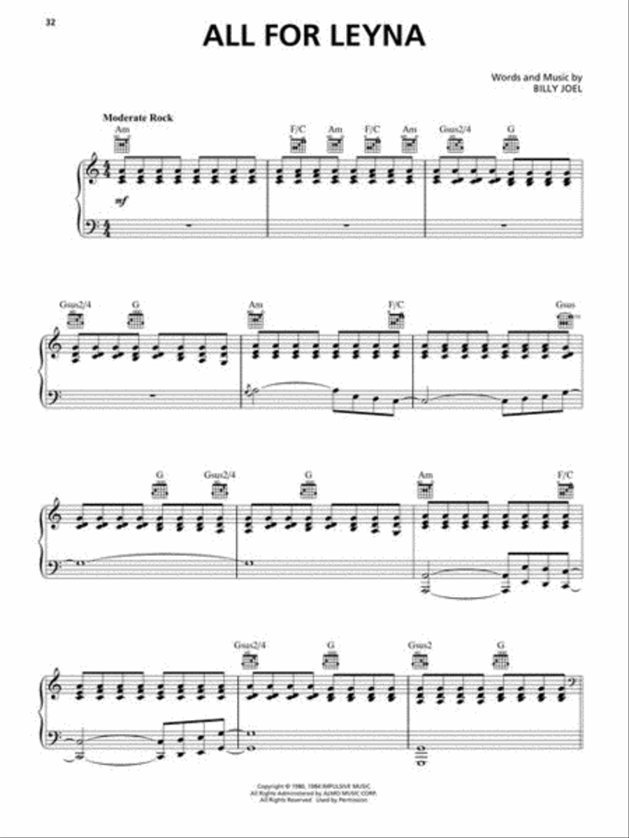 Billy Joel – Glass Houses Piano, Vocal, Guitar scores gallery preview page 6