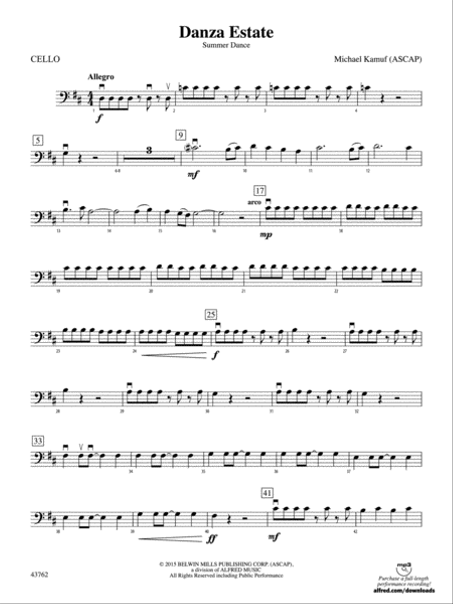 Danza Estate: Cello Danza Estate: Cello String Orchestra scores gallery preview page 1