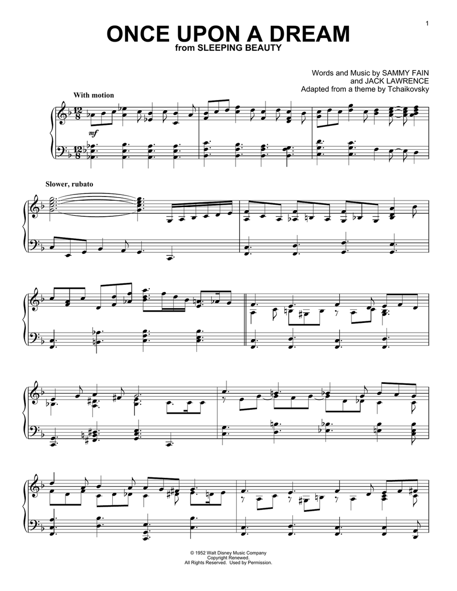 Once Upon A Dream (from Sleeping Beauty) Piano Solo scores gallery preview page 1