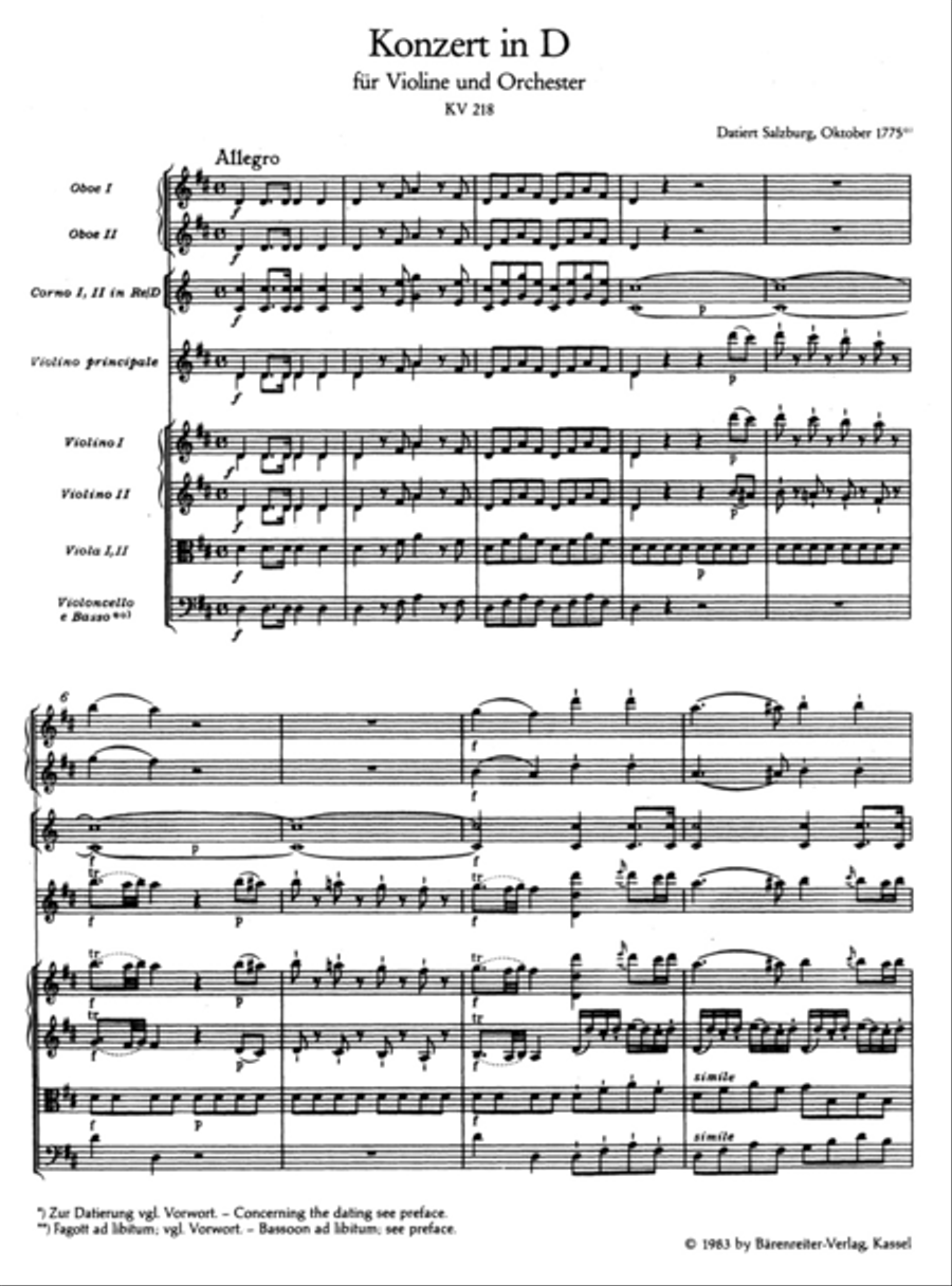 Concerto for Violin and Orchestra, No. 4 D major, KV 218 Orchestra scores gallery preview page 2