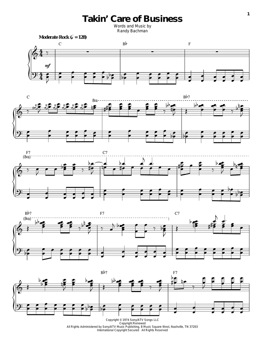 Takin' Care Of Business Takin' Care Of Business Piano, Vocal scores gallery preview page 1