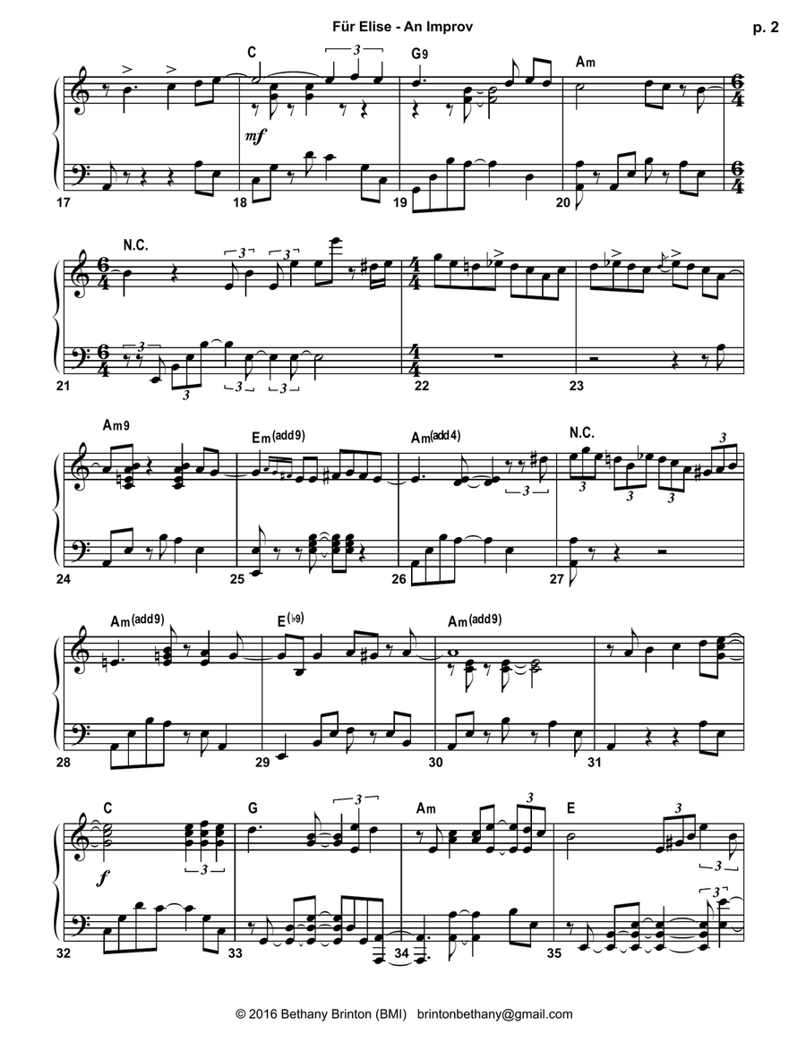 Für Elise - A Jazz Improv Piano Solo scores gallery preview page 2