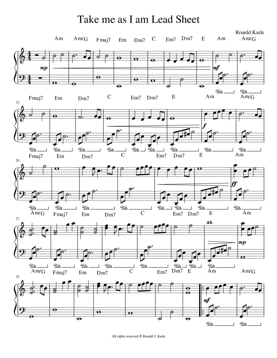 Take me as I am (Lead Sheet, Piano solo) image number null