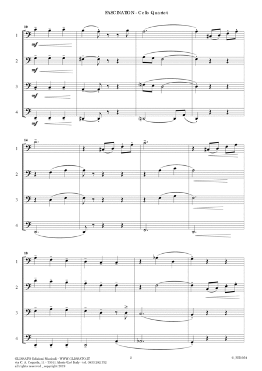 Fascination (Gypsy Waltz) for Cello Quartet (score and parts) image number null