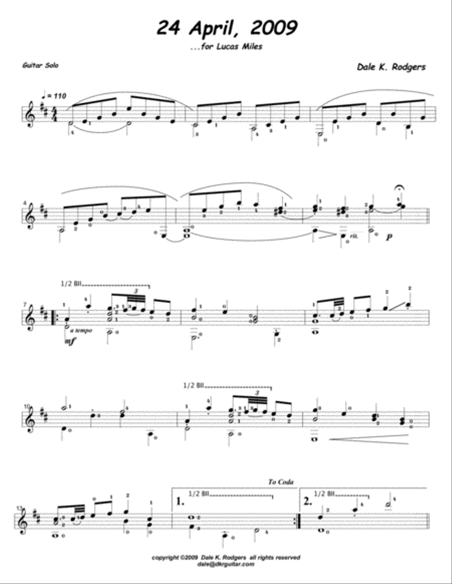 24 April, 2009 Guitar Tablature scores gallery preview page 1