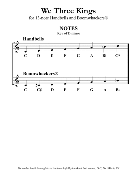 “We Three Kings” for 13-note Bells and Boomwhackers® (with Black and White Notes) image number null