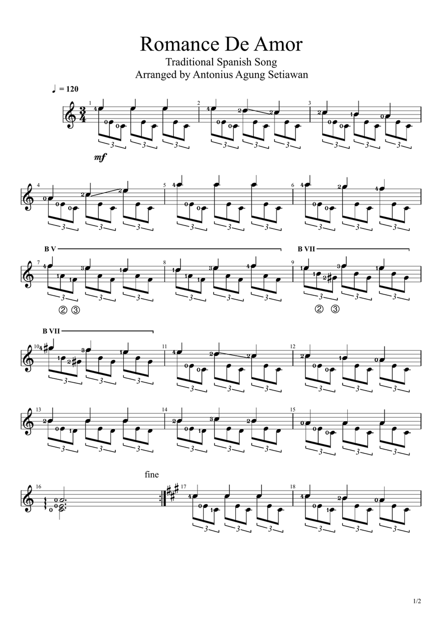 Romance De Amor (Solo Ukulele Score) Ukulele scores gallery preview page 1
