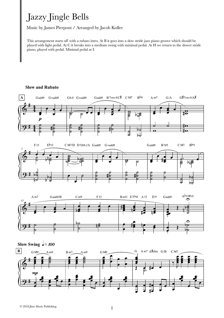 Jazzy Jingle Bells Piano Solo scores gallery preview page 1