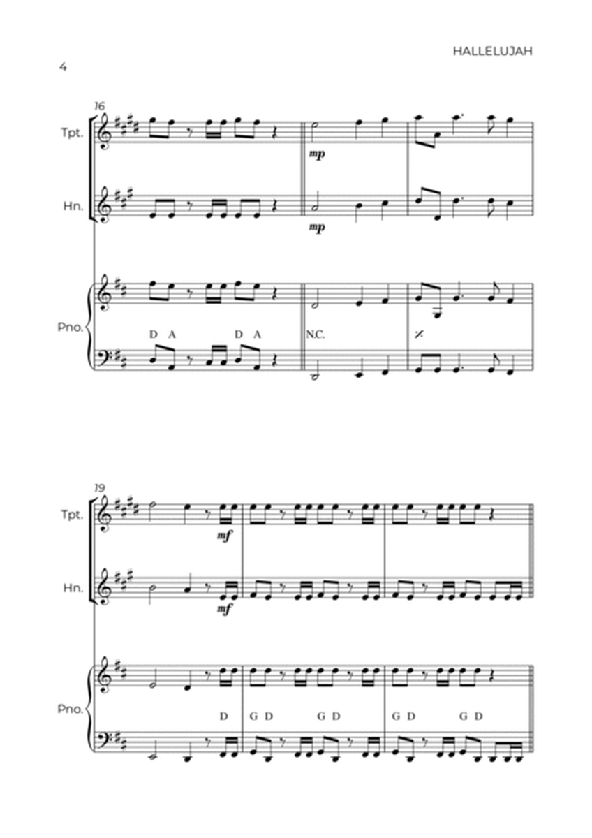 HALLELUJAH - HANDEL - BRASS PIANO TRIO (TRUMPET, HORN & PIANO) image number null
