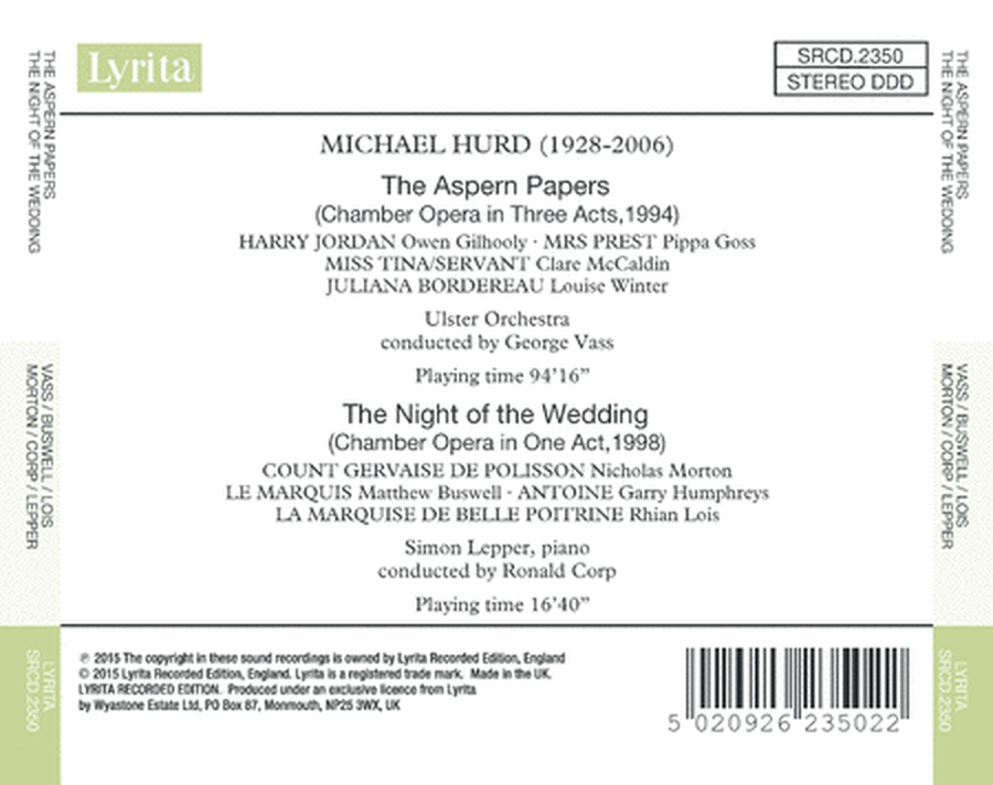 Michael Hurd: The Aspern Papers & The Night of the Wedding