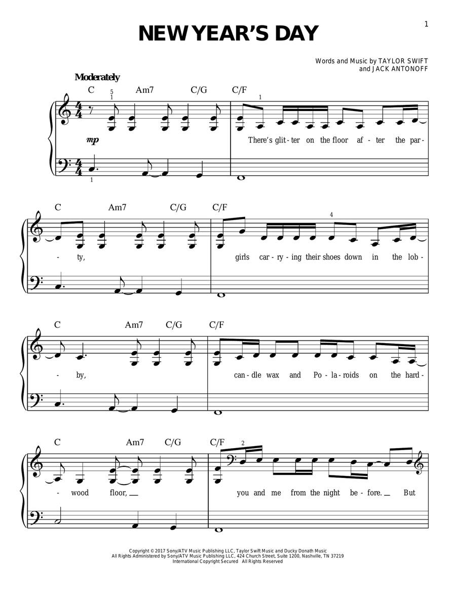 New Year's Day Easy Piano scores gallery preview page 1
