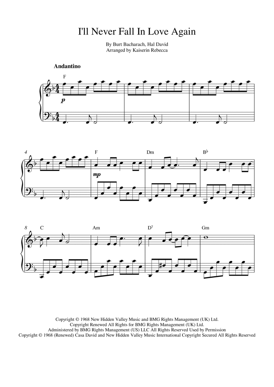 I'll Never Fall In Love Again Piano Solo scores gallery preview page 1
