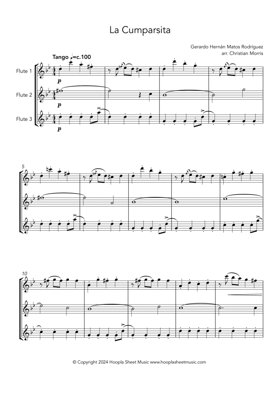 La Cumparsita Flute Trio scores gallery preview page 1