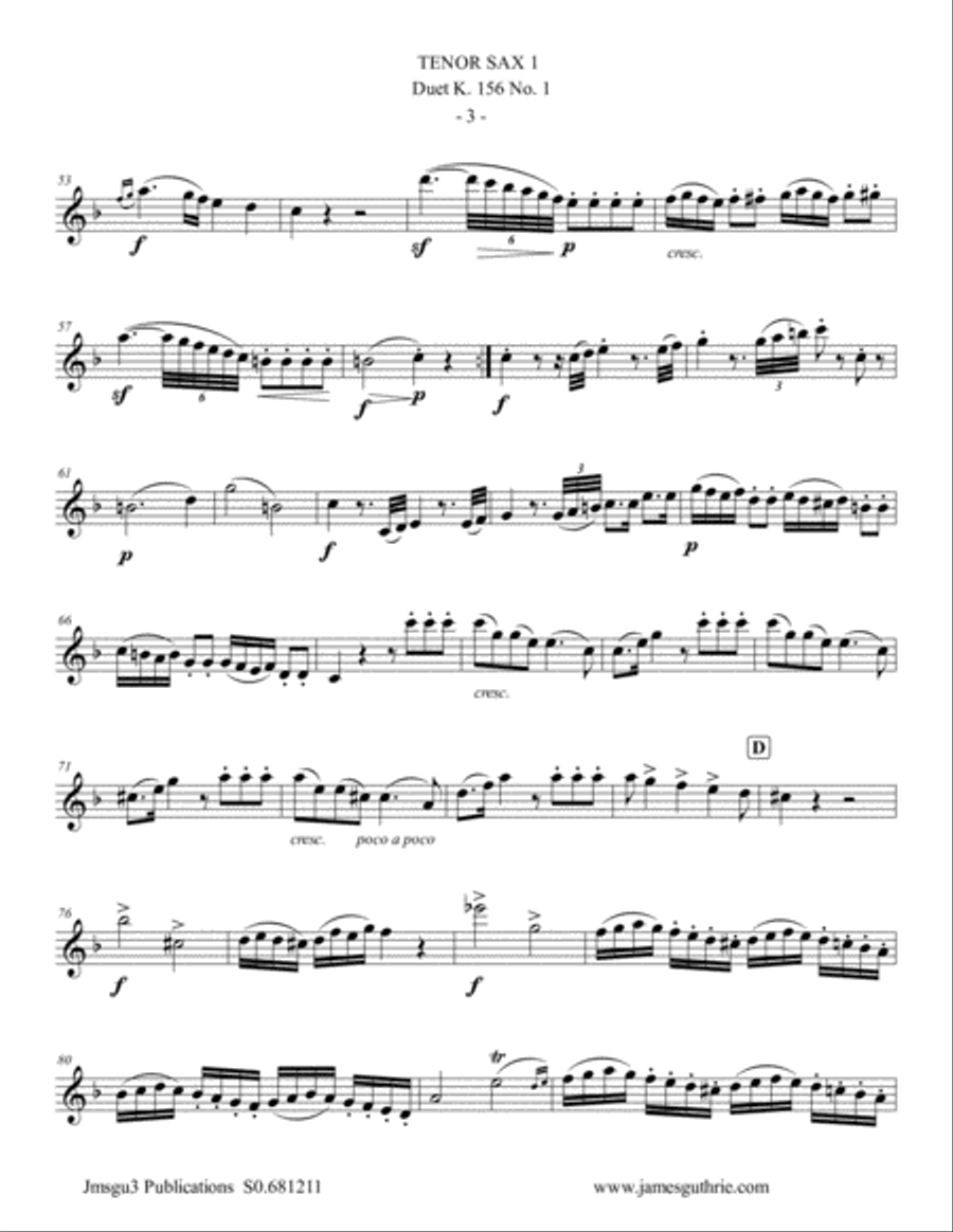 Mozart: Duet K. 156 No. 1 for Tenor Sax Duo Woodwind Duet scores gallery preview page 3