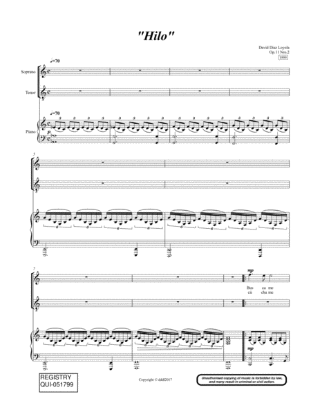 Hilo Op.11 Nro. 2 for Soprano, Tenor and Piano