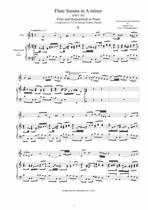 Handel - Flute Sonata No.4 in A minor Op.1 HWV 362 - Flute and Harpsichord or Piano