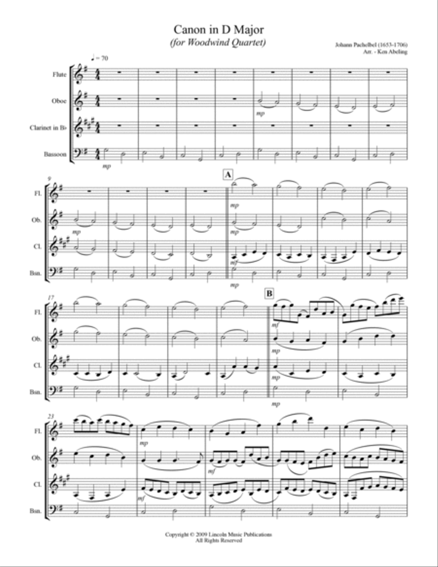 Pachelbel - Canon in D Major (for Woodwind Quartet) Pachelbel - Canon in D Major (for Woodwind Quartet) Woodwind Quartet scores gallery preview page 2