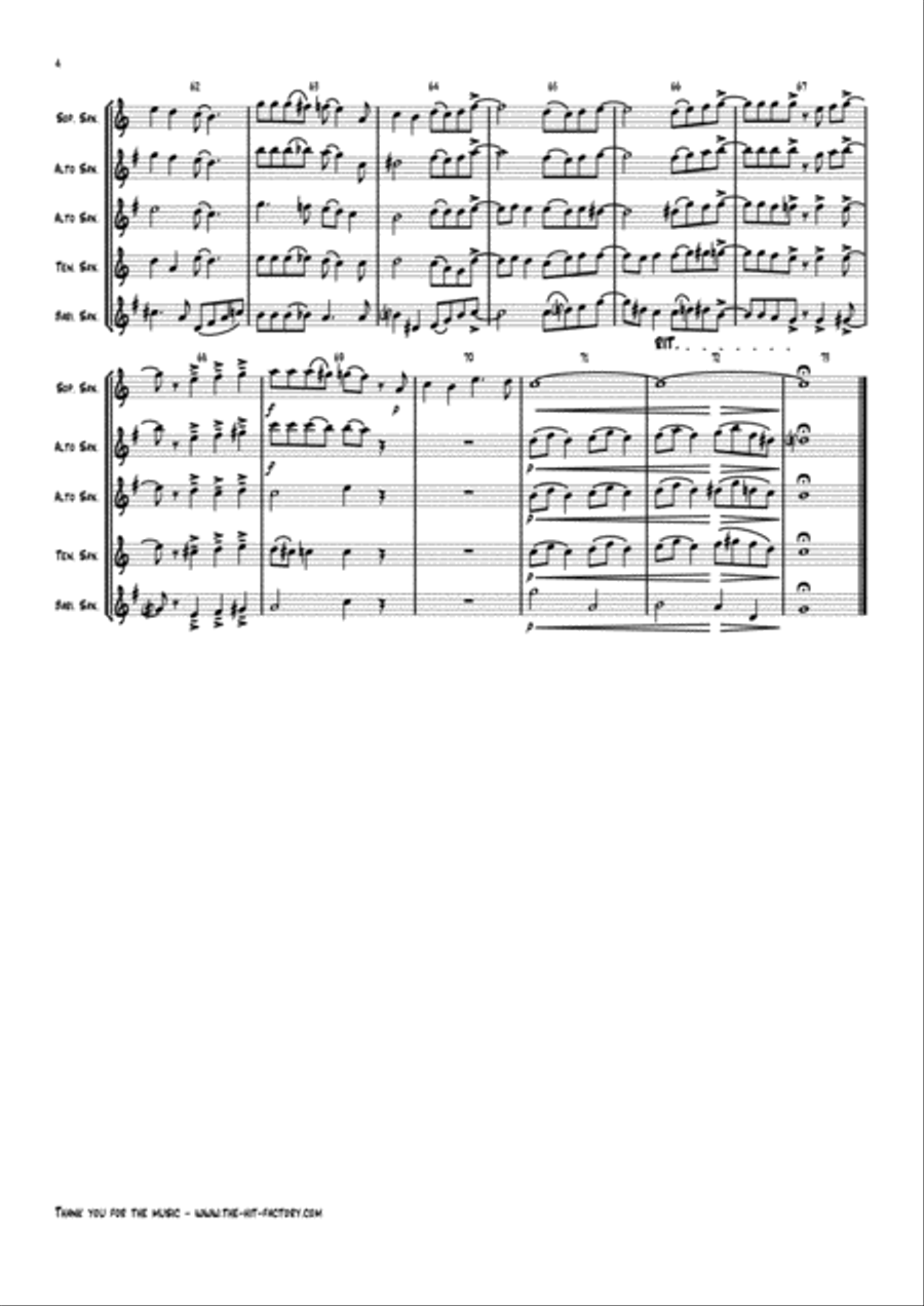 Thank You For The Music Saxophone Quintet scores gallery preview page 4