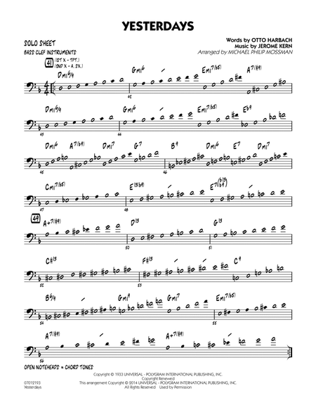 Yesterdays - Bass Clef Solo Sheet