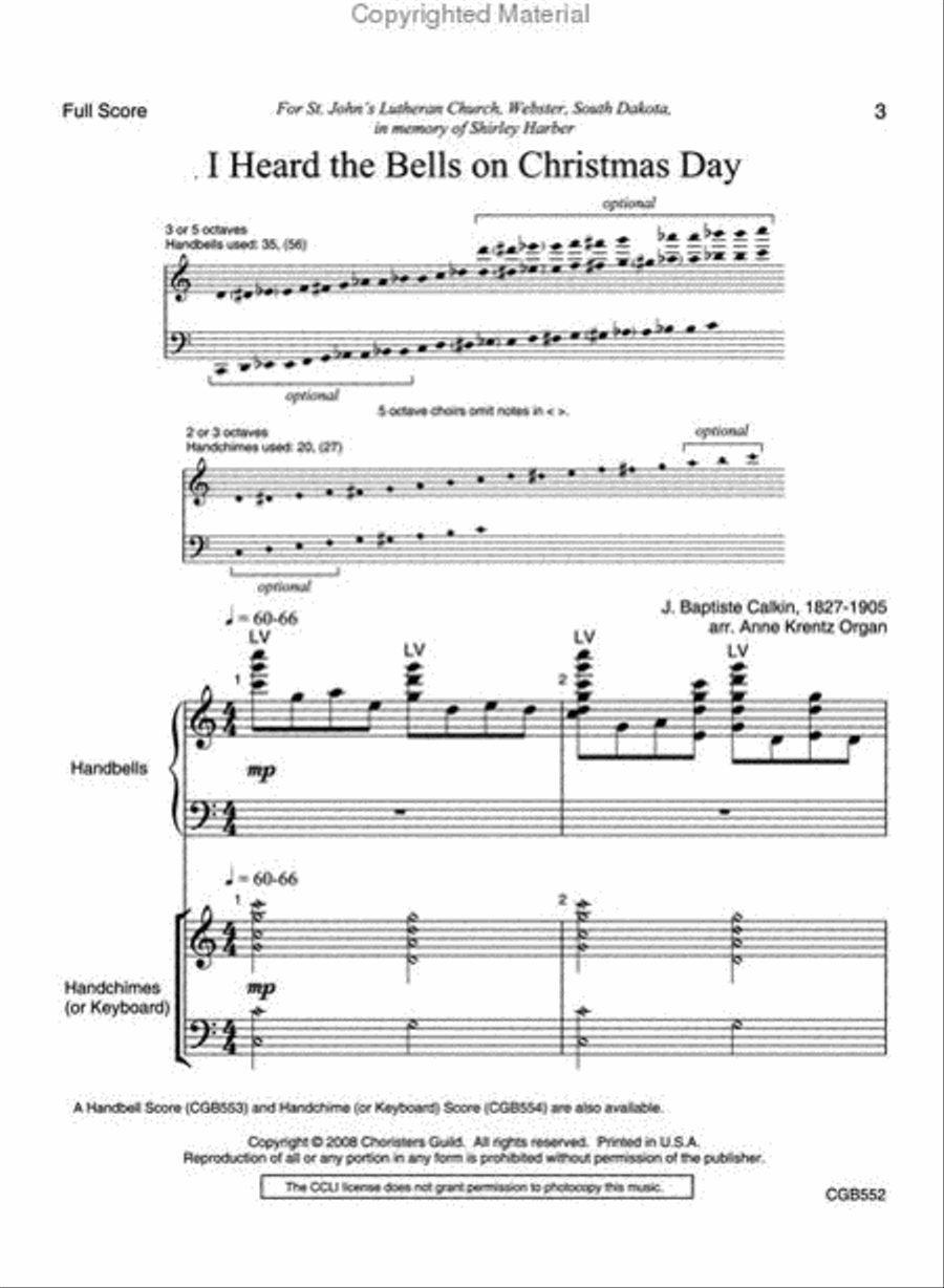 I Heard the Bells on Christmas Day Full Score Handbell Choir scores gallery preview page 2