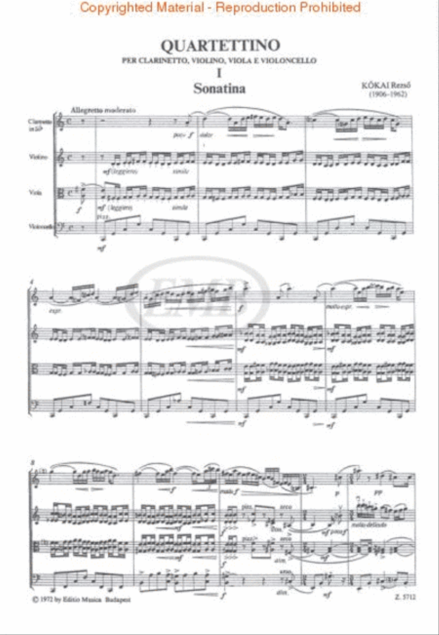 Quartettino for Clarinet, Violin, Viola & Violoncello Clarinet scores gallery preview page 2