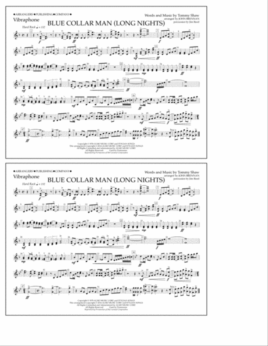 Blue Collar Man (Long Nights) - Vibraphone Marching Band scores gallery preview page 1