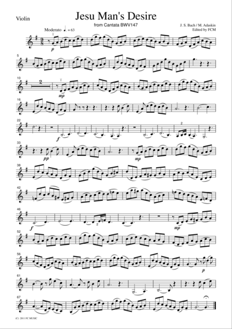 Bach Jesu, Joy of Man's Desire, BWV147, for piano trio, PB003 Piano Trio scores gallery preview page 1