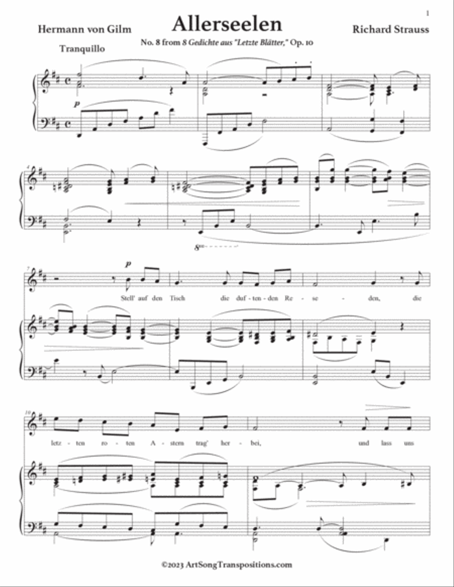 STRAUSS: Allerseelen, Op. 10 no. 8 (transposed to D major)
