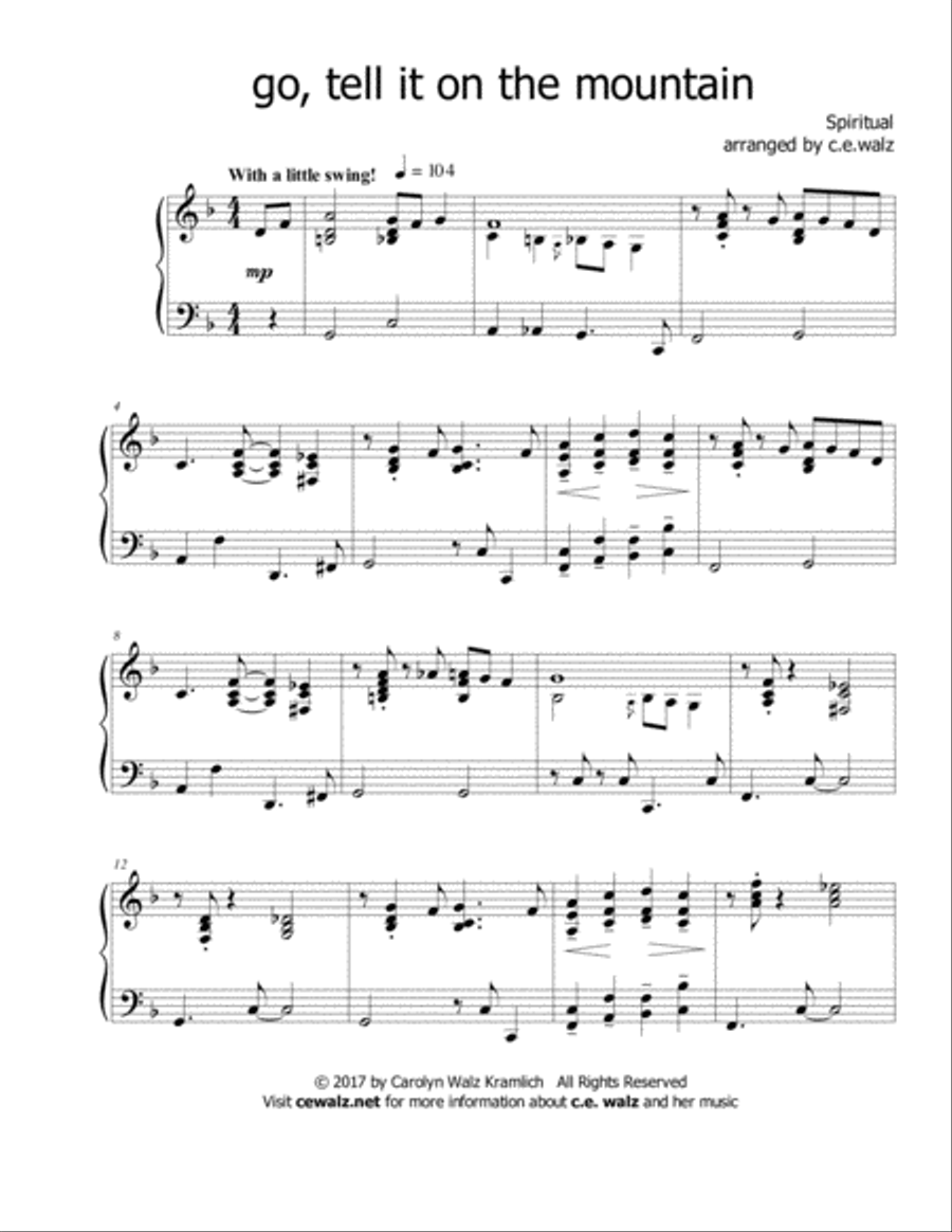 Go, Tell It on the Mountain - a Christmas piano solo Piano Solo scores gallery preview page 1