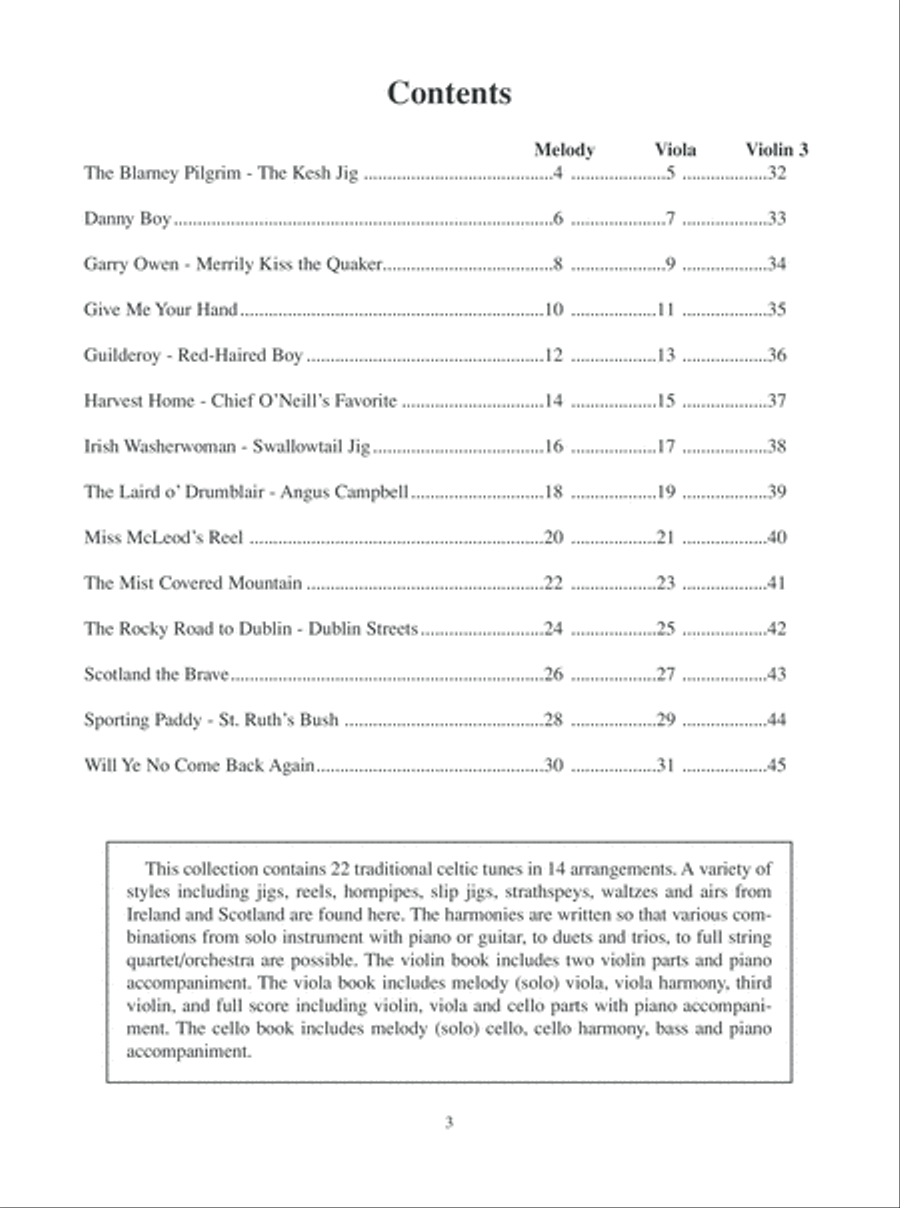 Celtic Fiddle Tunes for Solo and Ensemble - Viola, Violin 3 & Ensemble Score